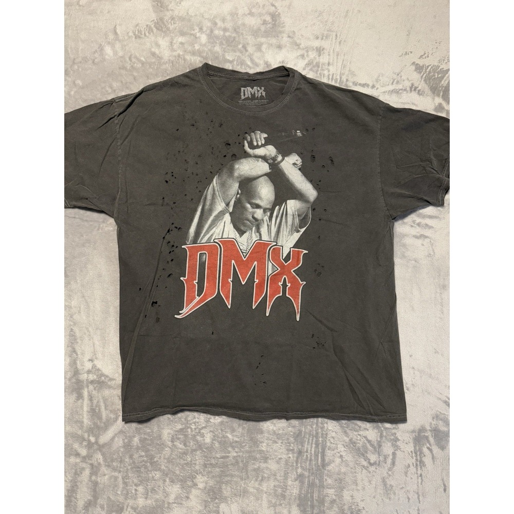 DMX Graphic T-Shirt Mens 1X Gray Distressed Washed Hip Hop Rapper Tee